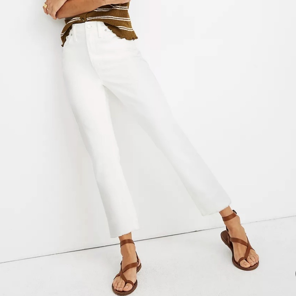 MADEWELL high rise white slim crop boyjean 28